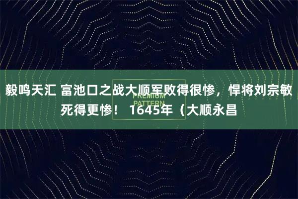 毅鸣天汇 富池口之战大顺军败得很惨，悍将刘宗敏死得更惨！ 1645年（大顺永昌