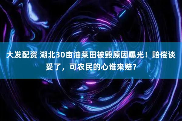 大发配资 湖北30亩油菜田被毁原因曝光！赔偿谈妥了，可农民的心谁来赔？