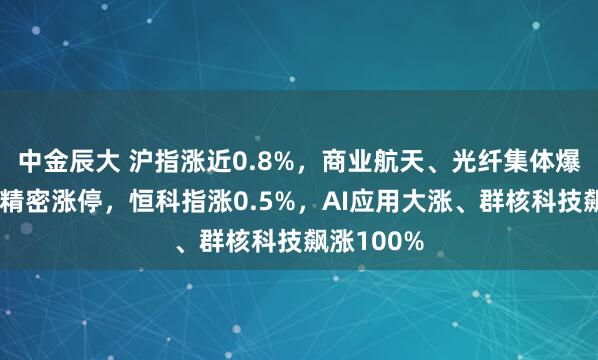 中金辰大 沪指涨近0.8%，商业航天、光纤集体爆发，立讯精密涨停，恒科指涨0.5%，AI应用大涨、群核科技飙涨100%