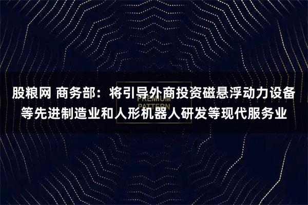 股粮网 商务部：将引导外商投资磁悬浮动力设备等先进制造业和人形机器人研发等现代服务业