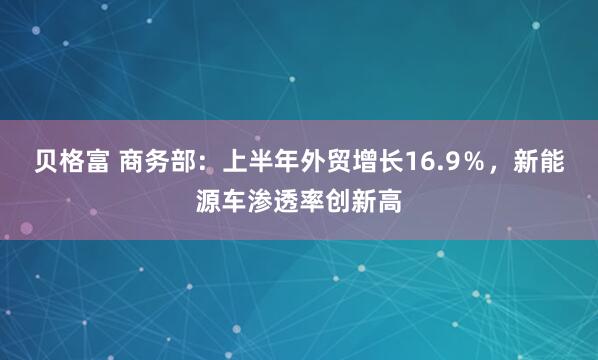 贝格富 商务部：上半年外贸增长16.9％，新能源车渗透率创新高